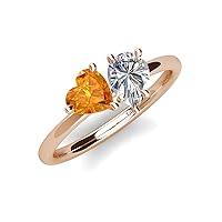 GIA Certified Pear Shape Diamond & Heart Shape Citrine 2 5/8 ctw Four Prong Womens 2 Stone Duo Engagement Ring 14K Gold