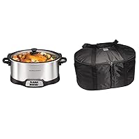 Hamilton Beach 33662 Programmable Slow Cooker with 6 Quart Stovetop-Safe Sear & Cook Crock, Silver & Portable Slow Cooker Travel Bag, Insulated Carrier Case
