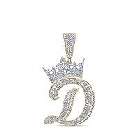 10K Two-tone Gold Mens Diamond Crown D Letter Necklace Pendant 1-5/8 Ctw.
