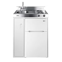 Summit C30ELGLASS 30 Kitchenette with 2 Element Cooktop Refrigerator with Freezer Sink and Faucet in White