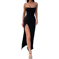 Women Sleeveless Off Shoulder Split Evening Cocktail Long Dress