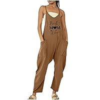 Womens Harem Jumpsuits, Casual Sleeveless Rompers Baggy Overalls Jumpsuit Cotton Linen Jumpers with Big Pockets