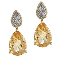 10k Yellow Gold Pear-shape Citrine and Pave Diamond Earrings (1/10 TDW)