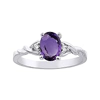 Diamond & Amethyst Ring Set In Sterling Silver Solitaire