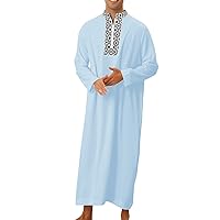 Mens Muslim Thobe Saudi Arabic Middle East Islamic Robes Quarter Zip Long Sleeve Band Collar Henley Shirts Loungewear