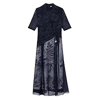 Chinese Style Hanfu Dress,Vintage Cheongsam Style for Women,Stand Collar Ink Printed Slim Party Prom Dress