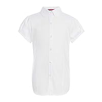 Tommy Hilfiger Short Sleeve Pinpoint Girls Oxford Collar Blouse, Kids School Uniform Clothes