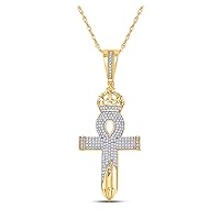 10K Yellow Gold Mens Diamond Ankh Nail Glorious Cross Necklace Pendant 1/2 Ctw.