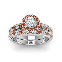 Choose Your Gemstone Rope Halo Diamond CZ Bridal Set Sterling Silver Round Shape Wedding Ring Sets Affordable for Your Girlfriend, Wife, Partner Wedding US Size 4 to 12
