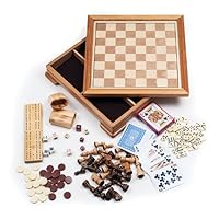 TMG Deluxe 7-in-1 Wood Chess Game Set (7 Different Games) - Includes 2 Decks of Cards!