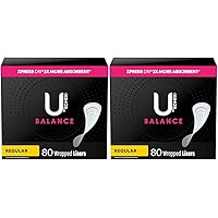 U by Kotex Balance Wrapped Panty Liners, Regular Length, 80 Count (Packaging May Vary) (Pack of 2)