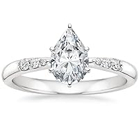 10K Solid White Gold Handmade Engagement Ring 1.0 CT Pear Cut Moissanite Diamond Solitaire Wedding/Bridal Ring Set for Women/Her Propose Rings