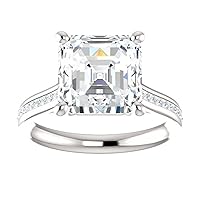 Kiara Gems 3.90 Carat Asscher Diamond Moissanite Engagement Ring Wedding Ring Eternity Band Vintage Solitaire Halo Hidden Prong Setting Silver Jewelry Anniversary Ring Gift