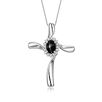 Rylos Sterling Silver Cross Necklace: Gemstone & Diamond Pendant, 18