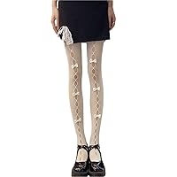 Lolita Women Fishnet Tights Hollow Out Hole Velvet Bow Mesh Pantyhose  Stockings