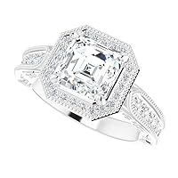 ERAA JEWEL 2 CT Asscher Colorless Moissanite Engagement Rings Wedding/Bridal Rings Set, Solitaire Halo Style, Solid Gold Silver Vintage Antique Anniversary Promise Ring Gift for Her
