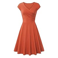 Women's Dresses for Wedding Guest Fashion Solid Color Dress V-Neck Short Sleeve Evening Party Dress, S-3XL