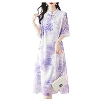 Chinese Style Improved Hanfu Ink Painting Bamboo Printing Midi Dress Women Retro Stand-Up Collar Loose Dress