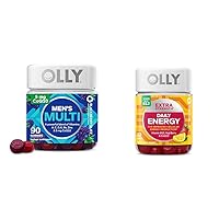 OLLY Men's Multivitamin Gummy, Overall Health and Immune Support, Vitamins A, C, D, E, B, Lycopene & Extra Strength Daily Energy Gummy, Caffeine Free, 1000mcg Vitamin B12, CoQ10, Goji Berry