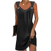 Women Summer Casual Sundress Solid V Neck Sleeveless T Shirt Dresses Sexy Fashion Tank Dress 2024 Simple Basic Dress