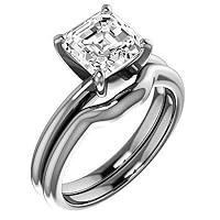 JEWELERYN Lovely Solitiare Bridal Ring Set, Excellent Asscher Cut 1 Carat, 925 Sterling Silver Bridal Ring Set, Diamond Ring 4-Prong Set, Valentine Gift for Her, Customized Rings for Her