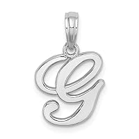 14k White Gold G Script Letter Name Personalized Monogram Initial High Polish Charm Pendant Necklace Measures 16.35x11.6mm Wide 1.05mm Thick Jewelry for Women