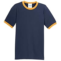 Men's Extra Soft Classic Cotton Ringer Tee Shirt - Navy/Gold