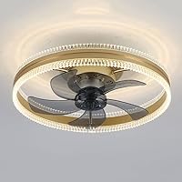 LED 40W Fan Ceiling Light Round Crystal Ceiling Lamp with Remote Control Dimmable Ultra-Thin 16.5cm Fan Lamp in Living Room and Bedroo