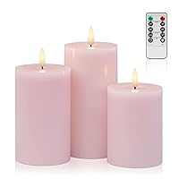 Flickering Flameless Candles with Remote, Real Wax LED Candles with Timer, Battery Operated Candles for Wedding Holiday Farmhouse Home Decor, Light Pink