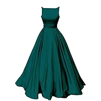 Women's A-Line Long Satin Prom Dress With Pockets 10 Teal