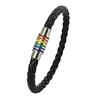 Leather Braided LGBT Rainbow Bangle Bracelet - Gay & Lesbian Pride