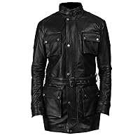 Trench Coat Military Design Winter Designer Collection for Men Real Leather