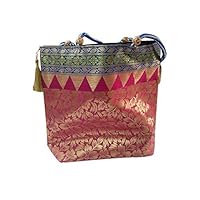 SKO SHOPPINGKART Banaras Brocades Art Silk Pink Handbag for Women
