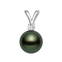 14K White Gold AAAA Quality Black Tahitian Cultured Pearl Pendant for Women with Diamond - PremiumPearl