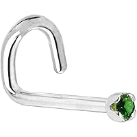 Body Candy Solid 14k White Gold 1.5mm Genuine Emerald Left Nose Stud Screw 20 Gauge 1/4