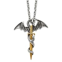 44.7mm Chisel Stainless Steel and Polished Yellow Ip Plated Dragon Sword a Cable Chain Necklace 24 Inch Jewelry for Women