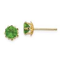 14k Yellow Gold Polished Post Earrings 5mm Simulated Peridot (Aug) Earrings Measures 5x5mm Jewelry for Women
