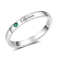 Personalized Birthstone Ring for Women Solid 10K, 14K, 18K Gold Customized Engraved Engagement Names Ring Stacking Wedding Bands for Her Gift for Mother’s Day Valentine's Day
