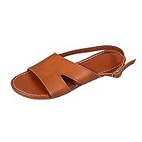 Fashion Ladies Fashion Summer Solid Color Leather Buckle Flat Bottomed Roman Sandals Camping Sandals Women