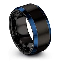 Tungsten Carbide Wedding Band Ring 10mm for Men Women Green Red Blue Purple Black Gunmetal Copper Fuchsia Teal Interior with Blue Beveled Edge Brushed Polished