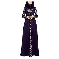 Robe Dress for Women Muslim Dress Ramadan Vintage Embroidery Prayer Hijab Abaya Dubai Islam Robe African Turkey Caftan Slim Tunic Abaya Jersey Knit Robe Purple 2X
