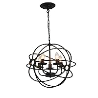 5 Lights Vintage Globe Style Pendant Lamps Wrought Iron Industrial Lighting Chandelier Antique Rustic Lighting Hanging Lights Decorative Lamps Fixture 15.75'' Lovely