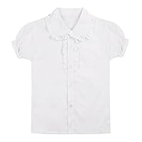 YiZYiF Kids Girl's White School Uniform Shirt Tops Long/Short Sleeve Ruffle Collar Blouse for Little or Big Girls