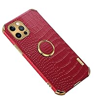 Leather Case for iPhone 15 Pro Max/15 Pro/15 Plus/15, Crocodile Pattern Case Cover Full Coverage Lens Case Magnetic Kickstand Ultra Thin Case,Red,15 Pro''