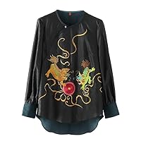 Women's Silk Fragrant Cloud Yarn Blouse Embroidery Top 69