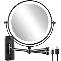DECLUTTR Rechargeable Wall Mounted Lighted Makeup Mirror, 8 inch 10X Magnifying Mirror with 3 Color Lights, Dimmable Touch Screen Makeup Mirror with Lights for Bathroom, Black