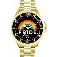 Mens Wrist Watch 42mm Case Custom Design Pride Rainbow Black