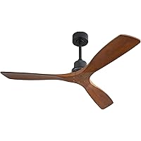 52''Ceiling Fan Without Lights, Remote Control, Wood Modern Retro Flush Mount Ceiling Fan for Indoor Outdoor， Bedroom, Dining Room, Patio, Living room, Farmhouse, Office