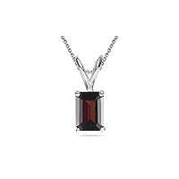 January Birthstone - Garnet Four Prong Solitaire Pendant AAA Emerald Shape in 14K White Gold Available from 7x5mm - 14x10mm