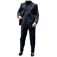 Men's Corduroy Suit Double Breasted Gun Lapel 2 Piece Jacket + Pants Party Casual Wedding Outfit Full Suit